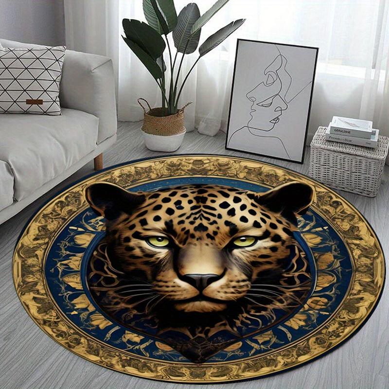 Luxury Gold Leopard Print Door Mat, Modern Animal Texture Non-Slip Rug, Washable Decor Carpet for Living Room Game Room