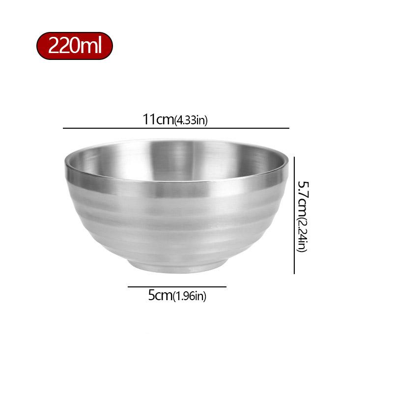 304 Stainless Steel Threaded Rice Bowl Dough Round Soup Double Layer Insulated Ramen Bowls Home Tableware Kitchen Accessories