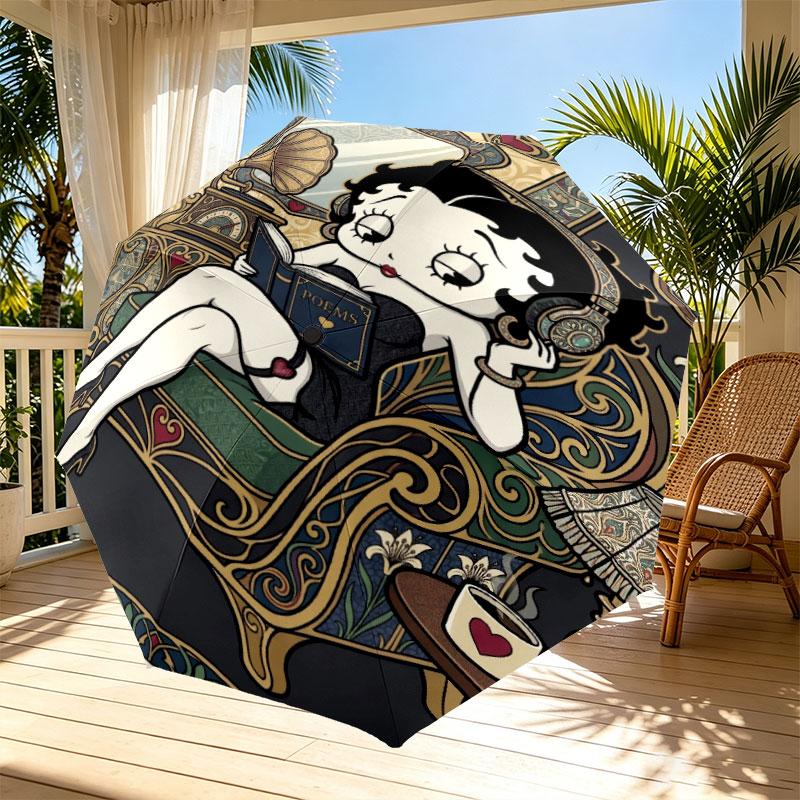 Betty Boop Print Automatic Open Close Umbrella, Portable Foldable Umbrella, for Outdoor Commute Camping Trip, Ideal Birthday Gift