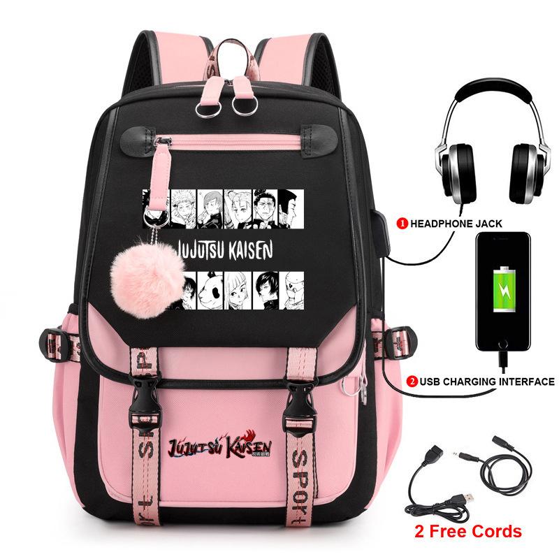Anime Peripheral Spells Back to War Backpack Student School Bag Men's and Women's Fashion Backpack Travel Bag USB Computer Bag