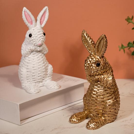 Yousheng Bunny Decoration Rattan Effect Resin Candle Holder Imitation Rattan Texture Easter Bunny Ornament Resin Figurine Home Table