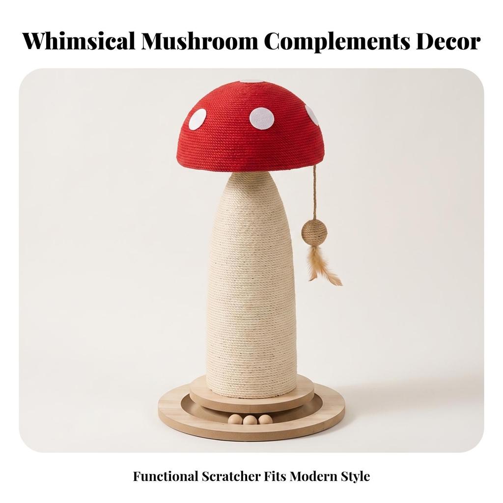 Toadstool Cat Scratching Post Cute Pet Furniture Wooden for Living Room, Cats