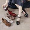 Summer new round head casual beef tendon sole women's shoes flower leather women's sandals breathable hole shoes