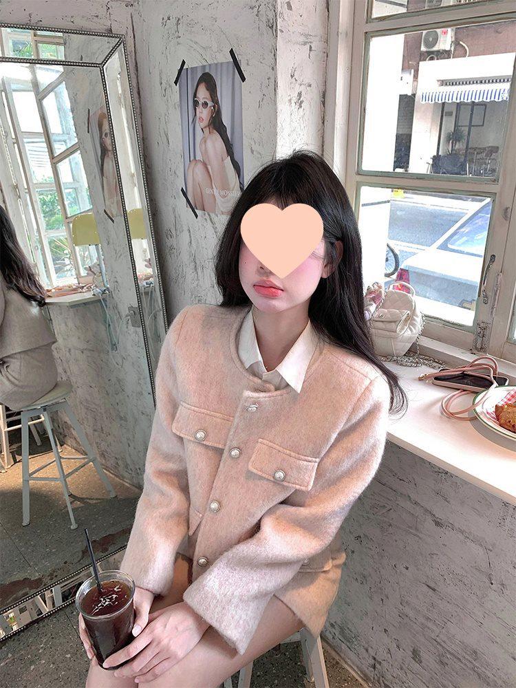 Korean-Style Pink Tweed Coat & A-Line Midi Skirt Two-Piece Set - Chic Spring/Summer Fashion