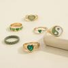 New Green Crystal Heart Kunckle Rings Set For Women Enamel Yin Yang Geometric Finger Ring Girls Fashion Jewelry