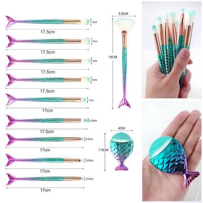 Set de 11 Brochas de Maquillaje Sirena Kit de Brochas para Ojos Sirena Brocha para Colorete Iluminador Brocha para Mascarilla para Ojos Set de Brochas de Maquillaje Sirena