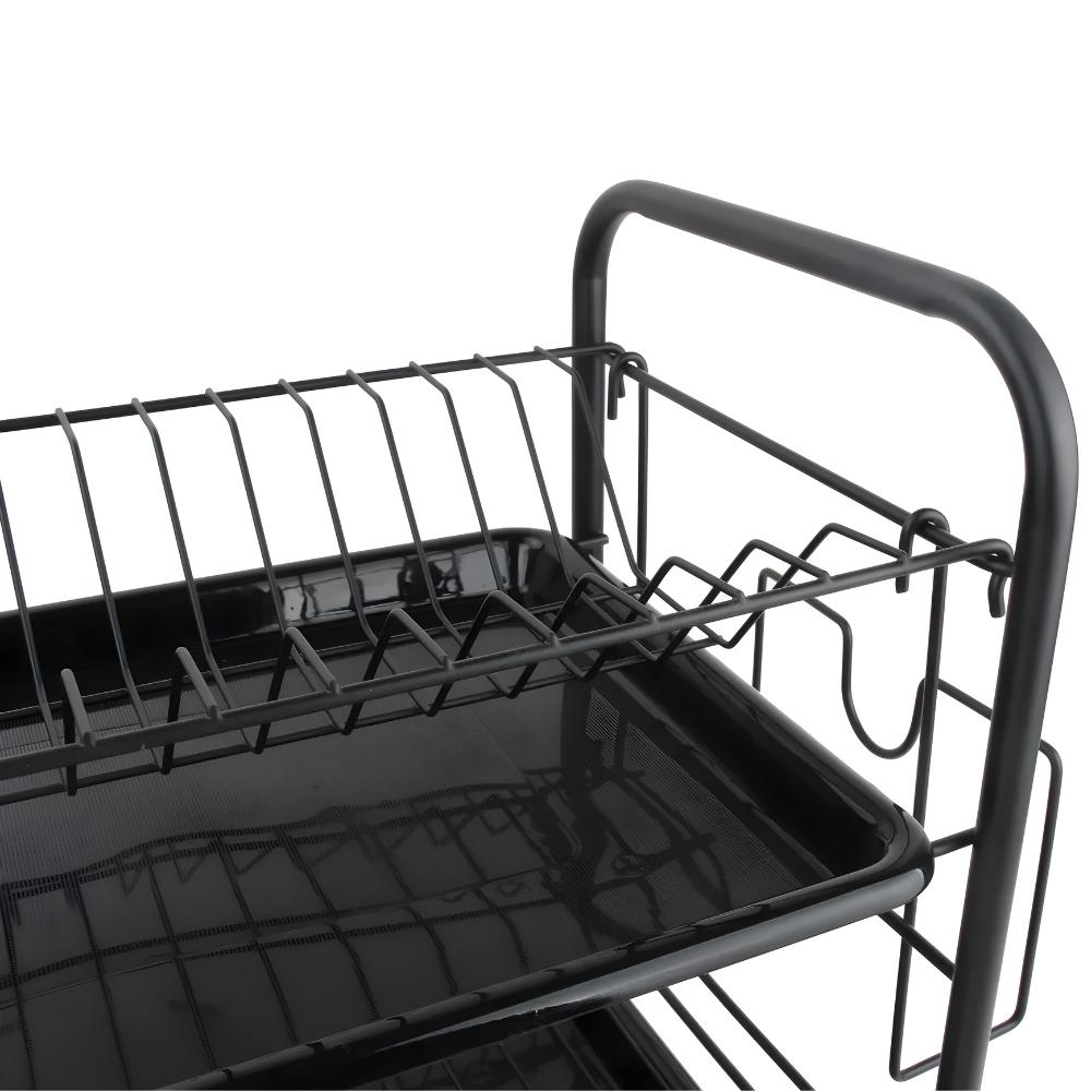 Large, two-tier standing dish drainer for dishes, black