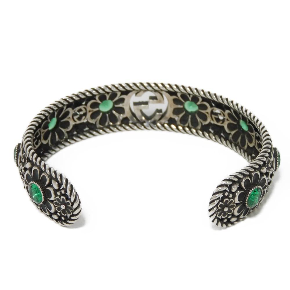 Used 9539 Flower Crystal Bangle 607107 J7457 8137 7986 16 Double G Arabesque Smoked Finish Interlocking G Ag925 Women's
