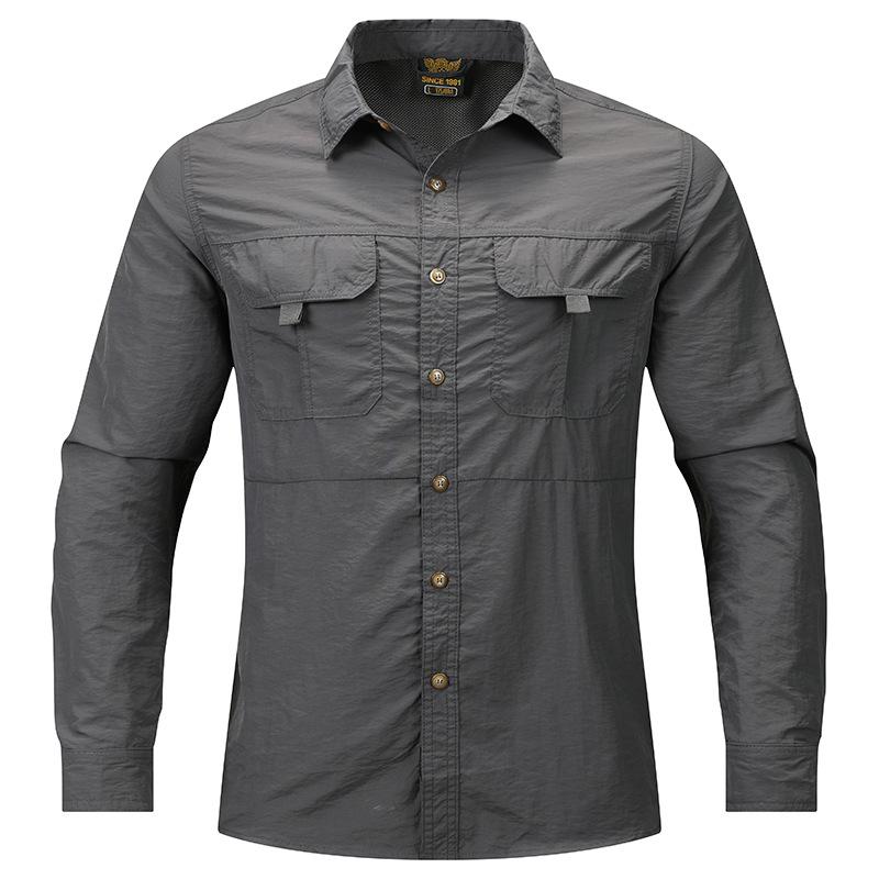 Men Spring Summer Long Sleeved Shirts Outdoor Multi-pocket Waterproof Summer Camping Fishing Cargo Shirts Plus Size