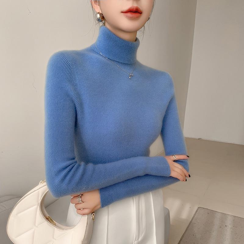 Damen nahtloser Kaschmir-Rollkragenpullover – Figurbetonter Strickpullover für Herbst/Winter
