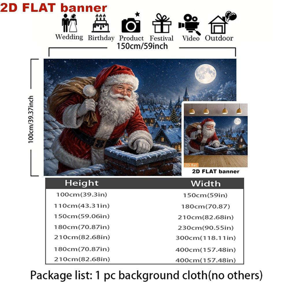 Christmas Party Backdrop Banner, Santa Climbing Chimney Scene, Xmas Holiday Photo Background for Indoor Outdoor Party Decor