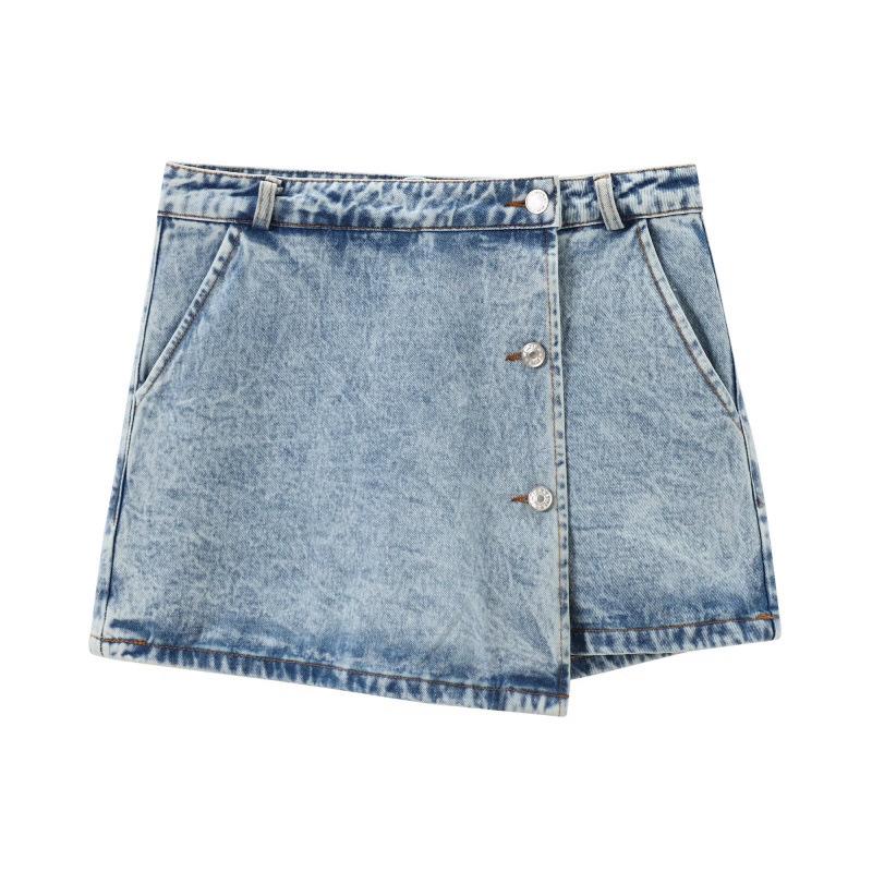 

Летняя женская уличная мода Двубортная джинсовая юбка-шорты Extra Small светло-синий