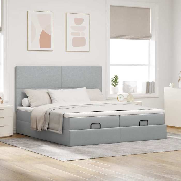 Cadre de lit avec matelas - Maison Exclusive - Gris clair - 160x200 cm - Rangement ottoman hydraulique