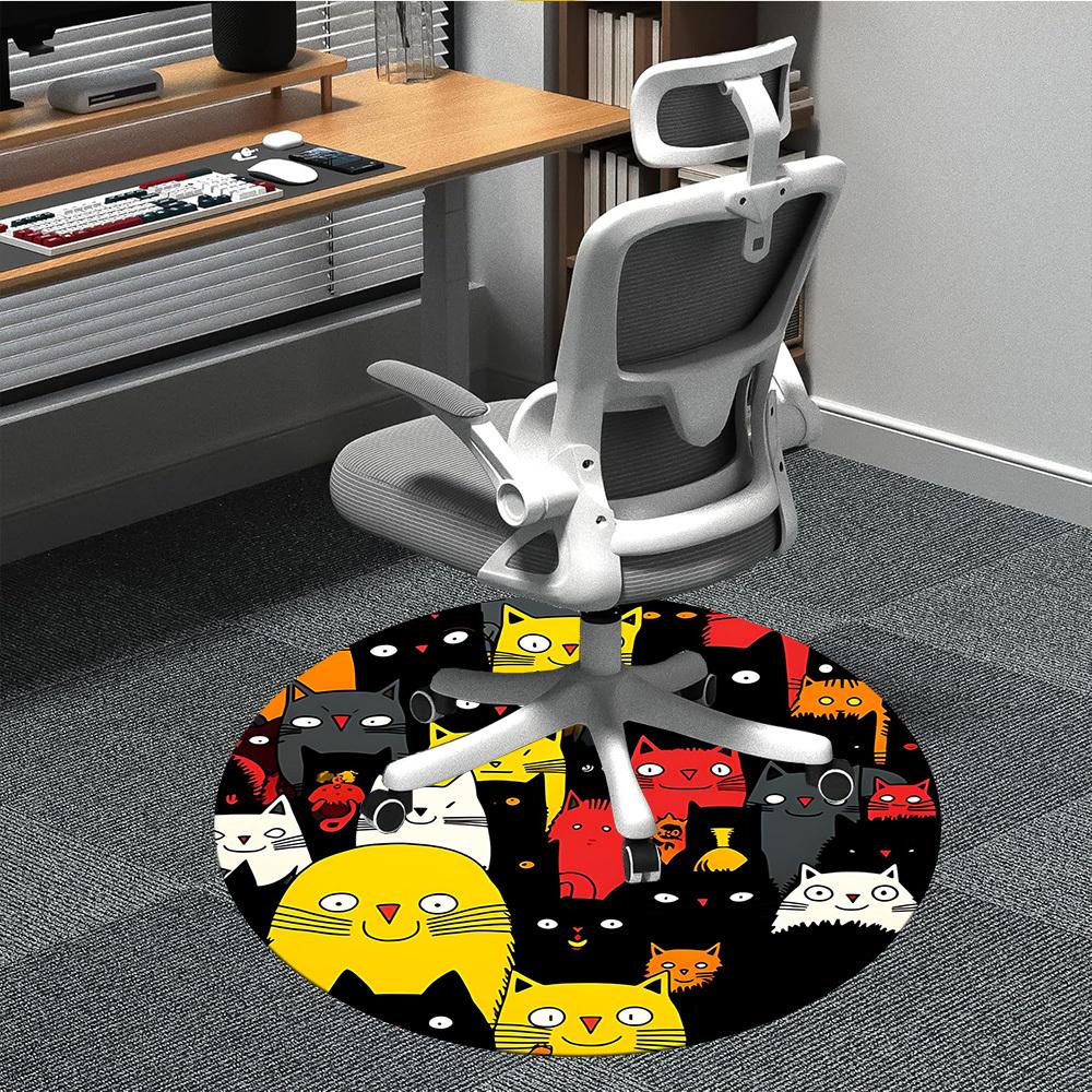 1PC Cat Pattern Office Round Area Rug, Mat Suitable For Office, Under Office Chairs Bedroom Living Room Home Decor, Room Deco