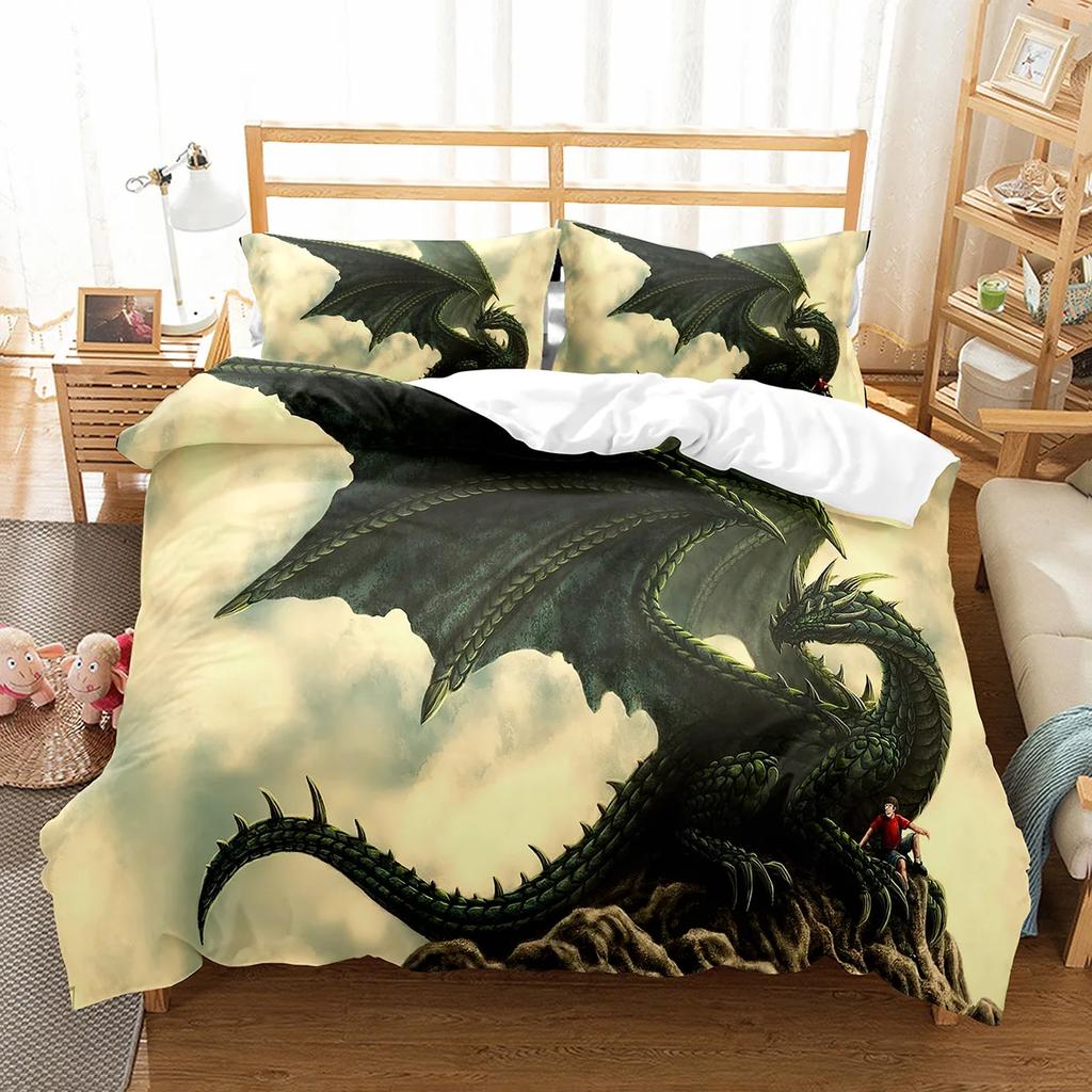 White Dragon Noble Monster and Beauty Duvet Cover Mytholog Faith Animals Theme for Women Men Children Teens Bedroom Decorations