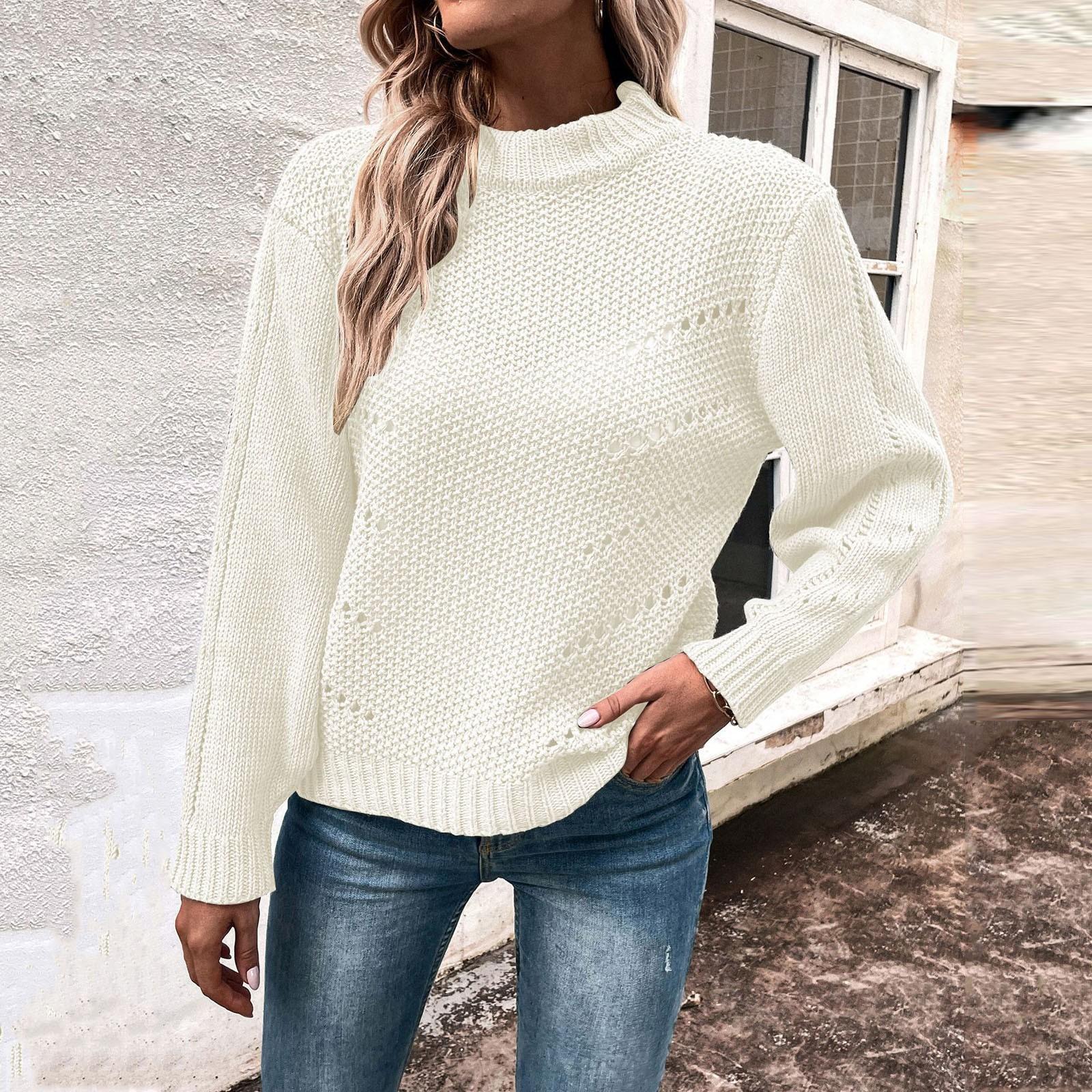 

Женская мода повседневный вязаный пуловер с круглым вырезом и длинными рукавами S бежевый