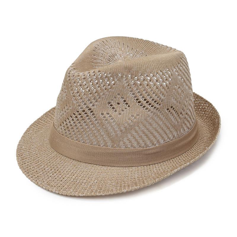 Men'S Casual Straw Top Hat Summer Outdoor Sun Protection Hollow Sun Hat Small Brim Business Versatile Breathable Jazz Hat