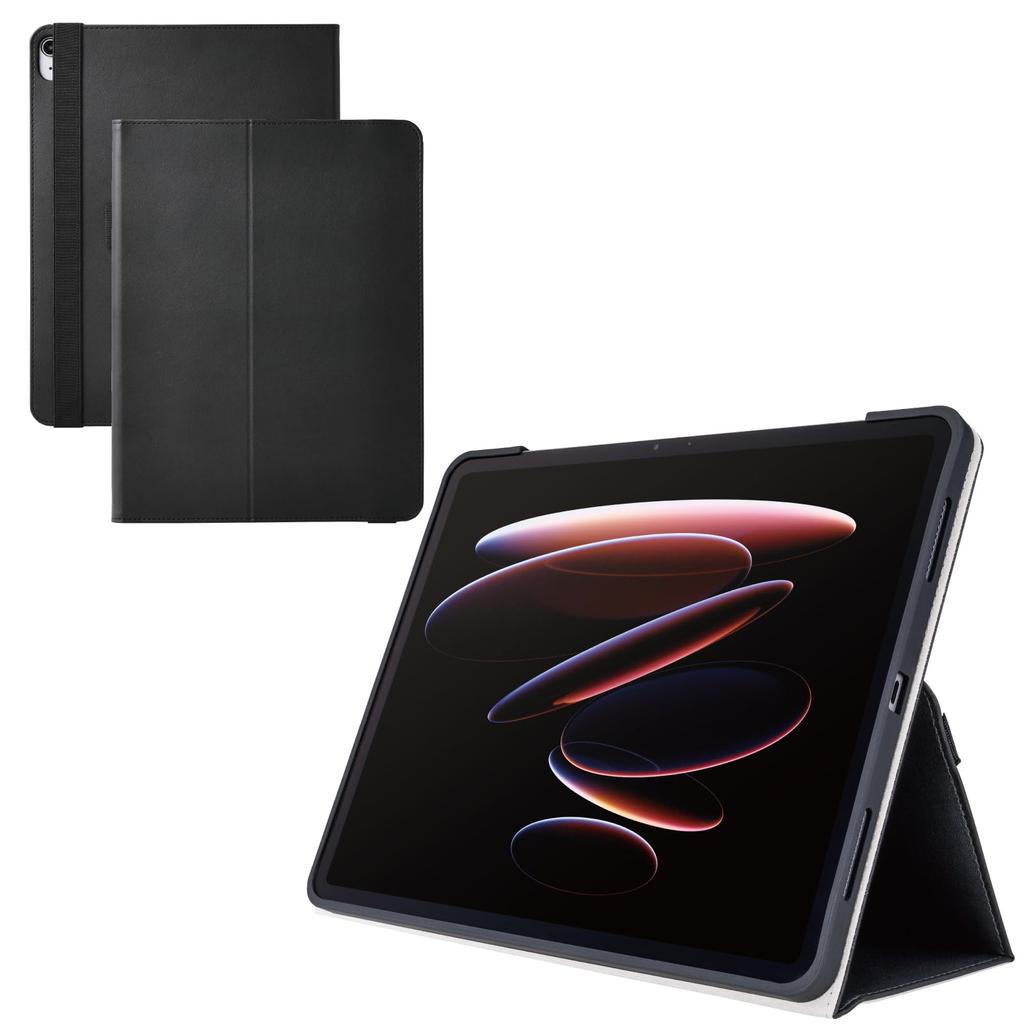 ELECOM Case for iPad Air Soft Two Stand Stylus 13-inch (M3/M2) 2025/2024, Leather, Lightweight, Modes, Holder, Black, TB-A25XPLF2BK
