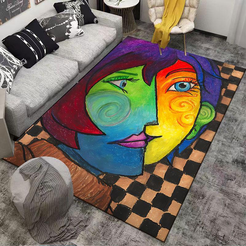 Abstract Multicolor Face Art suitable as a non-slip mat for the living room or bedroom sofa