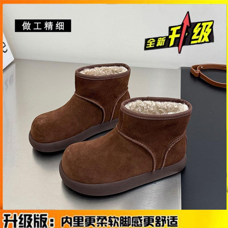 Интегрированный теплый хлебный снег из натурального меха, женские зимние новые уродливо-милые круглоголовые бархатные короткие хлопковые сапоги 35
