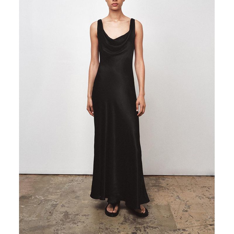 Summer Women's Clothing A- line Asymmetric Hem Silk Satin Texture Long Dress 2590987 2590934