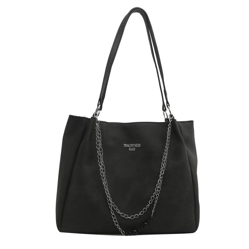 Large capacity bag women s new trendy class college student shoulder bag texture chain women s commuter tote bag чёрный