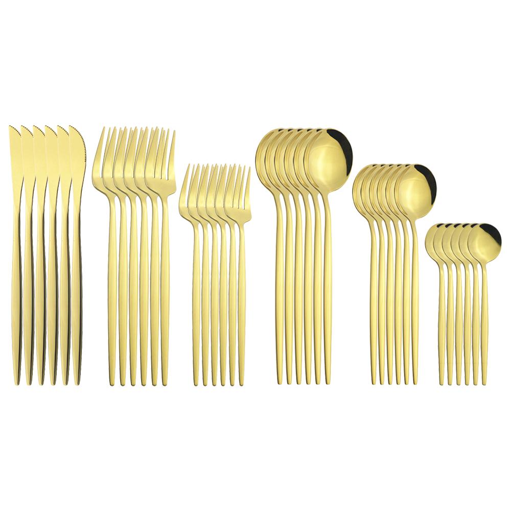 36Pcs Black Gold Cutlery Set Knives Dessert Fork Coffee Spoon Dinnerware Flatware Stainless Steel Silverware Party Tableware Set