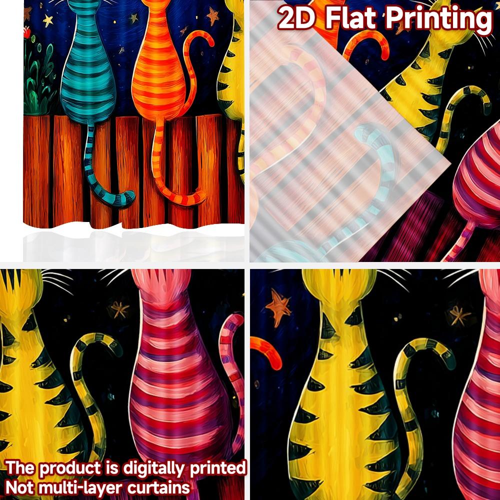 Flat Printing Window Drapes Colorful Cats Under Moon Digital Printed Polyester Holiday Decorations Use Indoor Curtains Set Of 2 Made
