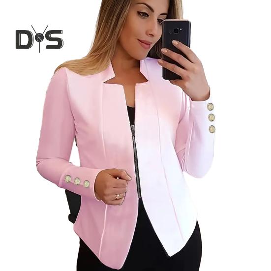 Jaro Podzim Business Suit Kabát Vroubkovaný límec Dlouhý rukáv Zapínání na zip Bunda k obleku Jednobarevné Slim Fit Outwear