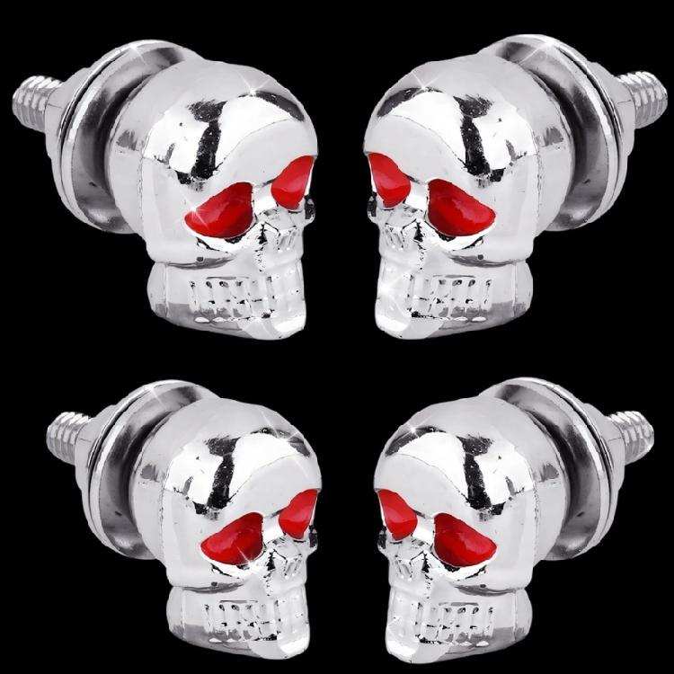 Totenkopf Kennzeichenschrauben für Auto Motorrad Kunststoffkörper und Edelstahlschraube 1/4'' Befestigungskappe Schraube