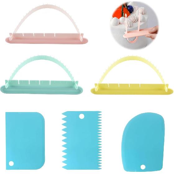 6 Pack Cake Arch Guide Tool with Cake Scrapers, Cake Decorating Tools with Arch Ruler for Swag Marking, Baking Supplies for Beginners and Cake