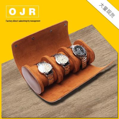 Cylindrical PU Leather Travel Watch Box with Three-Position Display