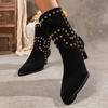 Autumn New Sexy Pointed Designer Suede Waterproof Mid-calf Boots Casual Lightweight Wear-resistant Slip-on Women's Boots
