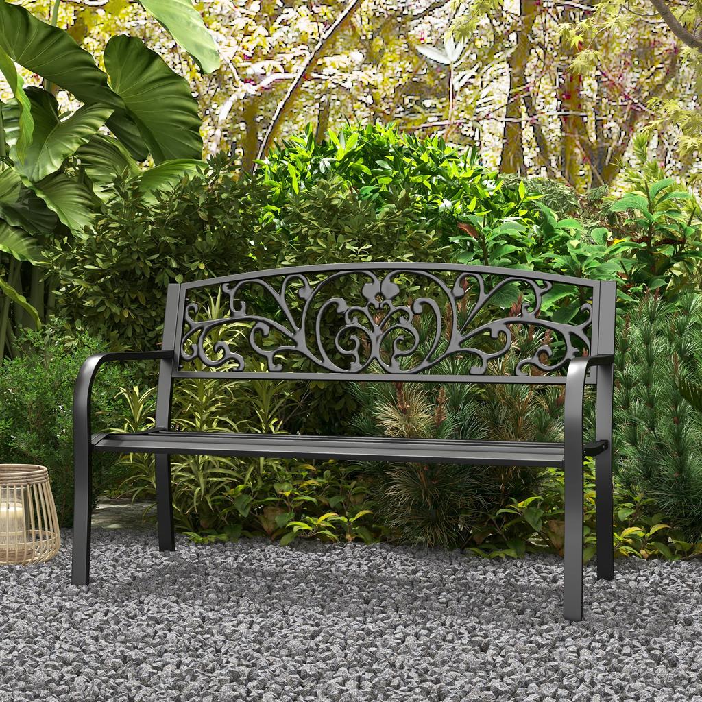 2-Seater Garden Bench, Steel-Black