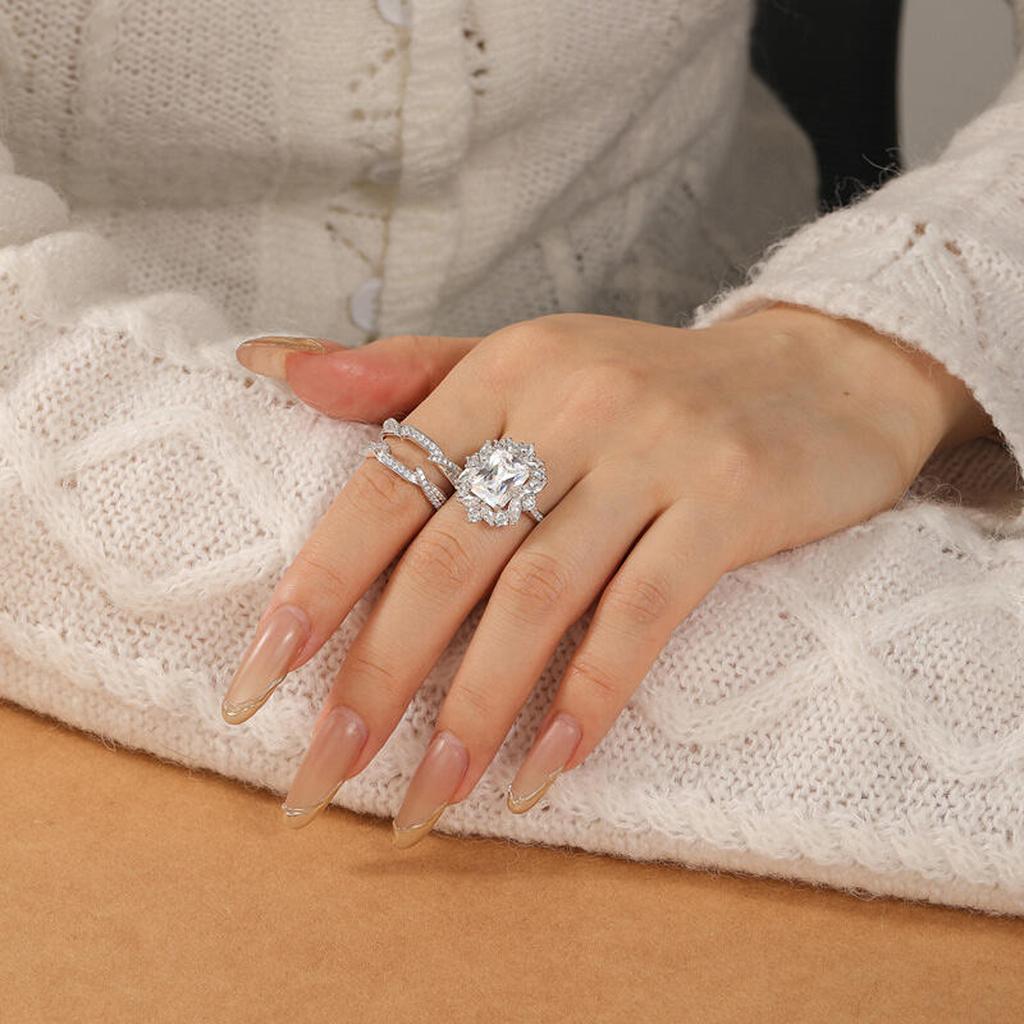 Cute Female White Zircon 925 Silver Color Wedding Rings Promise Engagement Jewelry For Women
