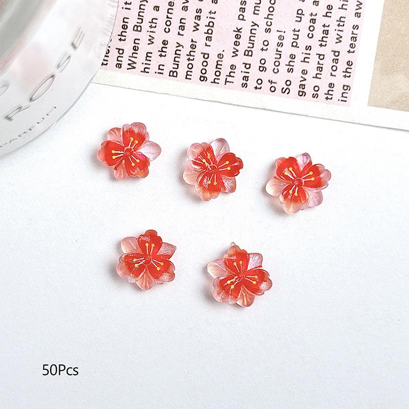 50Pcs 3D Ice Translucent Gradient Blossom Flowers Nail Charms Luminous Manicure Art Decorations for Nail Design