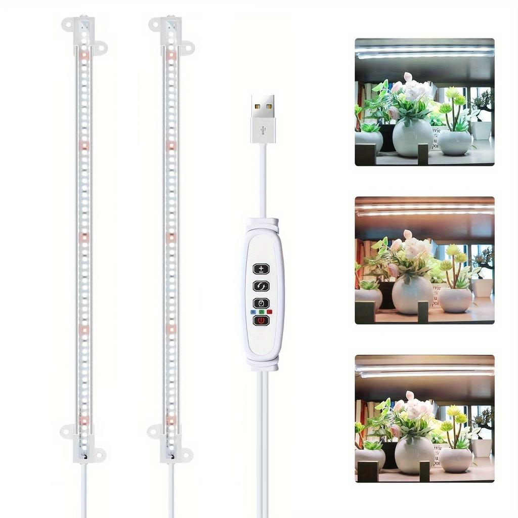 Smart USB LED Grow Light Strip with Timer and Full Spectrum Red/White Dimming for Plants and Flowers