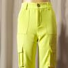 Women Cargo Pants High Waist Button Zipper Fly Casual Trousers Solid Color Loose Fit Multi-Pocket Design Long Pants