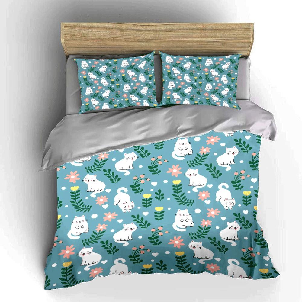 Cat-Themed Floral Gift Set Exquisite Three-Piece Bedding Set Gift For Kids And Adults
