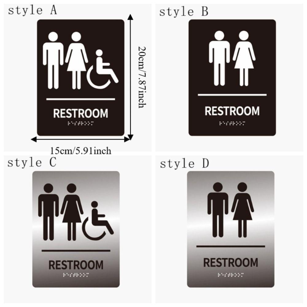 Modern Acrylic Braille Restroom Sign Wall Mounted Self Adhesive Restroom Guide Removable Rectangle Toilet Mark School