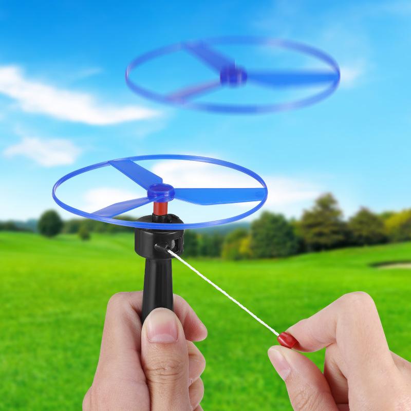 5Pcs Colorful Plastic Pull String Hand-Push Flying Discs Propeller Helicopter Outdoor Toys For Kids Flying Spin Top Game