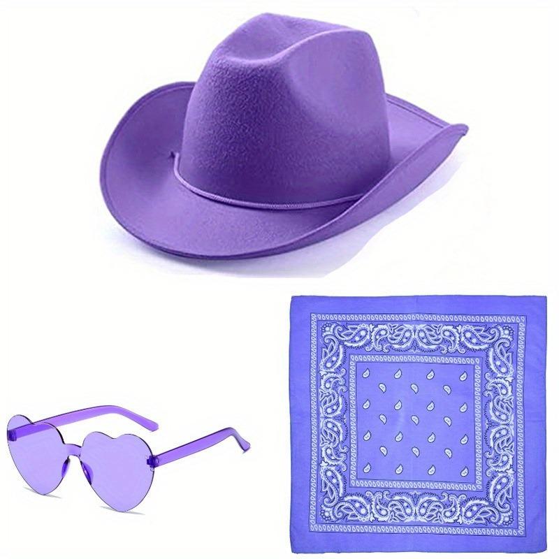 Denim Hat & Scarf Set for Halloween Christmas Parties, Western Felt Hat with Heart Decor, Bohemian Festival Headwear