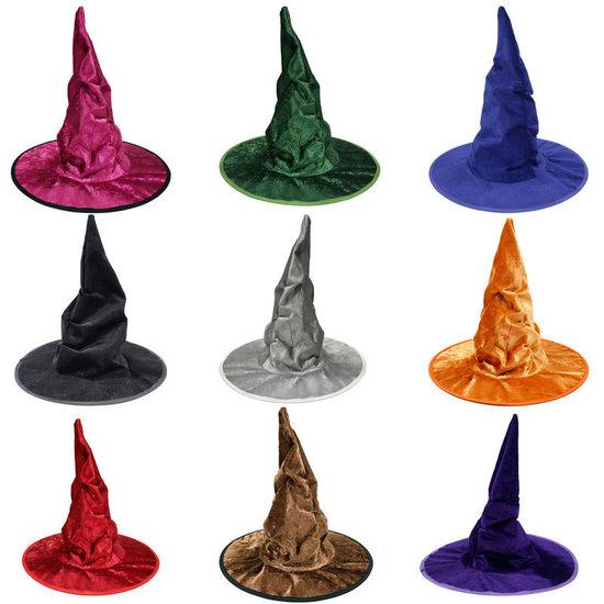Velvet Pleated Witch Hats Multi Color Options For Halloween Party Cosplay Stage Performance Costume Dress Up Accessories