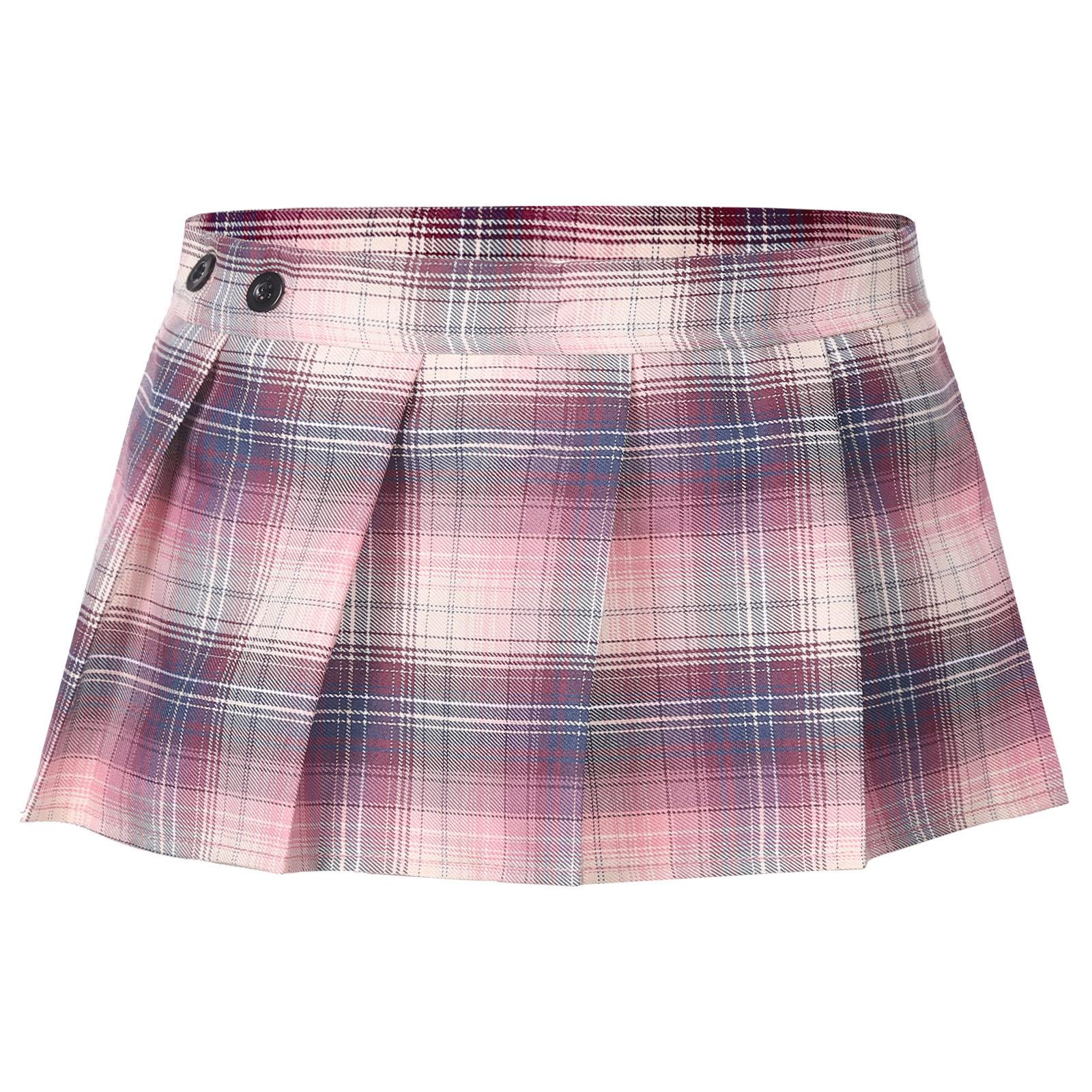 

Жіноча картата плісирована міні-спідниця, костюм школярки, дизайн з ґудзиками та розрізом, одяг для рейв-вечірок та клубів One Size рожевий