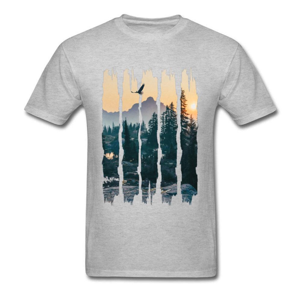 Chinese Style Natural Landscape Mountain Design T Shirt Stylish Fashion 3d Picture Tshirts For Unisex Round Collar Cotton Tshirts
