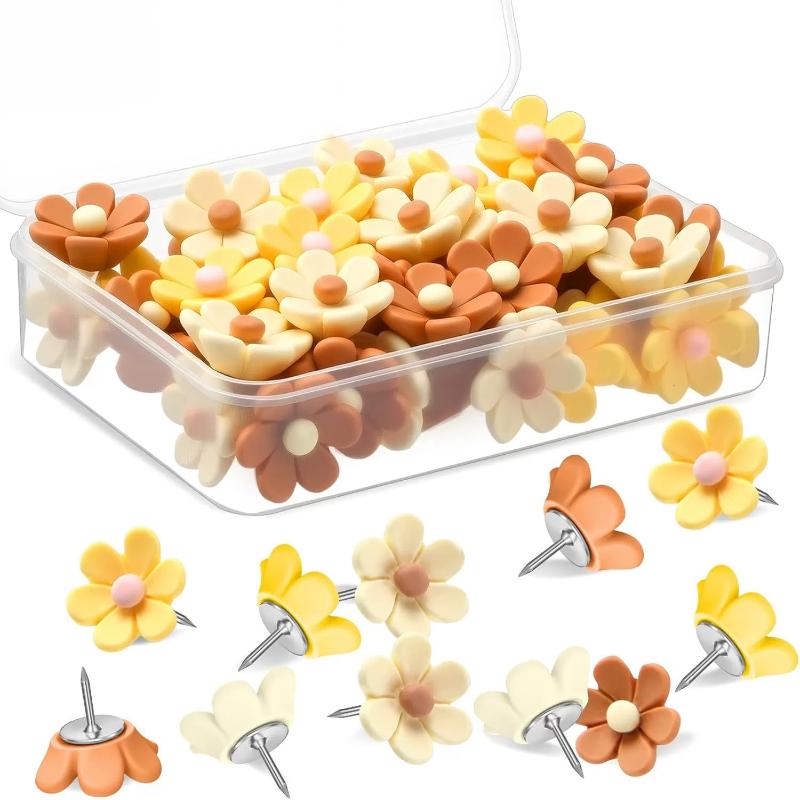 New Floral Pushpins - Decorative Resin Flower Thumbtacks For Photo Walls & Office Supplies