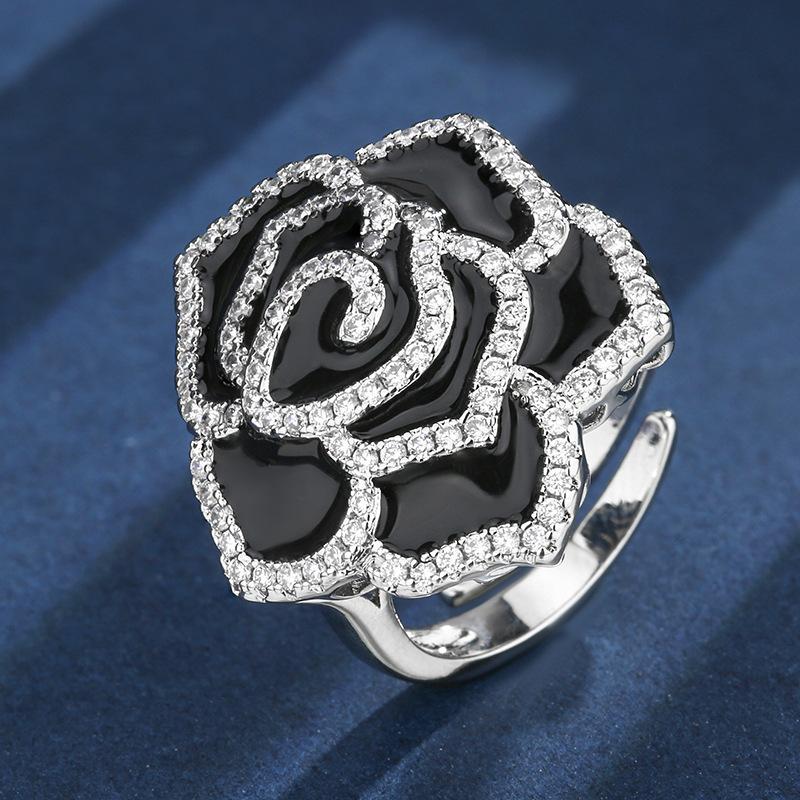 

Popular Jewelry Copper Bottom Gold-Plated Simulation White Diamond Micro-Inlaid Dark Rose High-End Light Luxury Suit Women