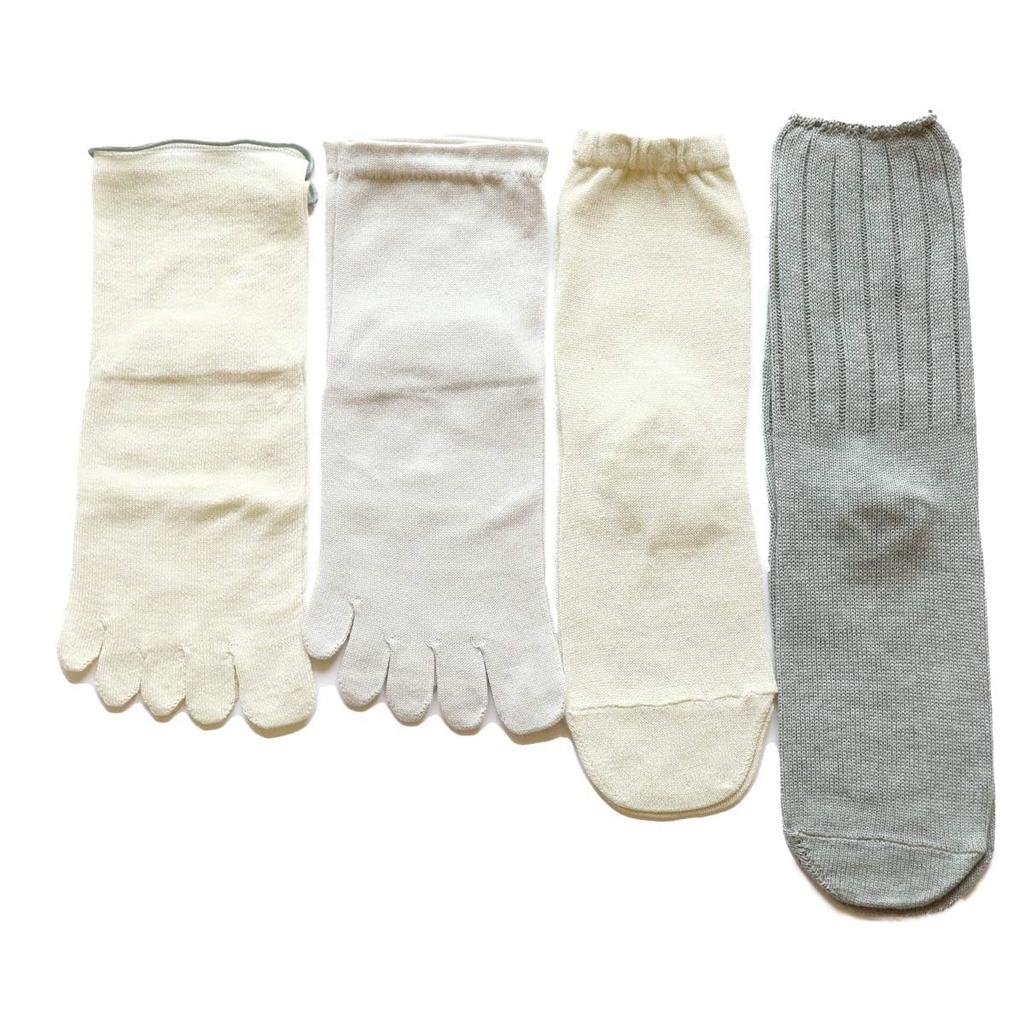 Kinuya Layered Silk and Cotton Sizes Silk and Made in Japan 4-Pair Socks, Silver, Women's, 22.5cm-24.5cm, SO4758, Cold-Relieving Socks, Cotton,