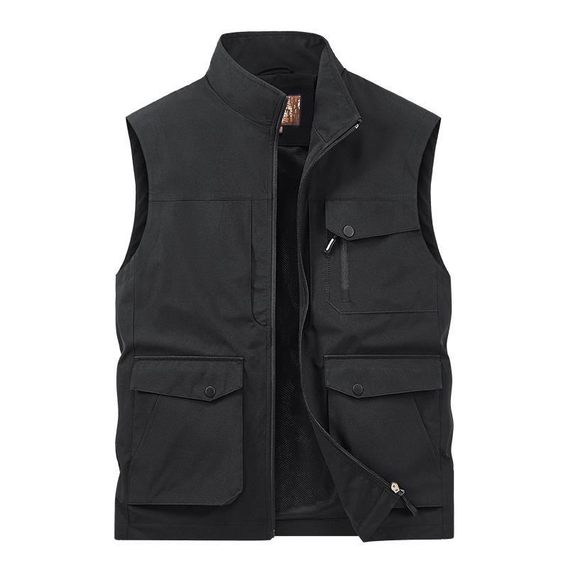 Men's Clothing Solid Color Pocket High Collar Zipper Sleeveless Cardigan Workwear Sports Vest Fashion Top