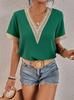 Women's V-neck Lace Loose Short Sleeve Top - Elegant Commute Style
